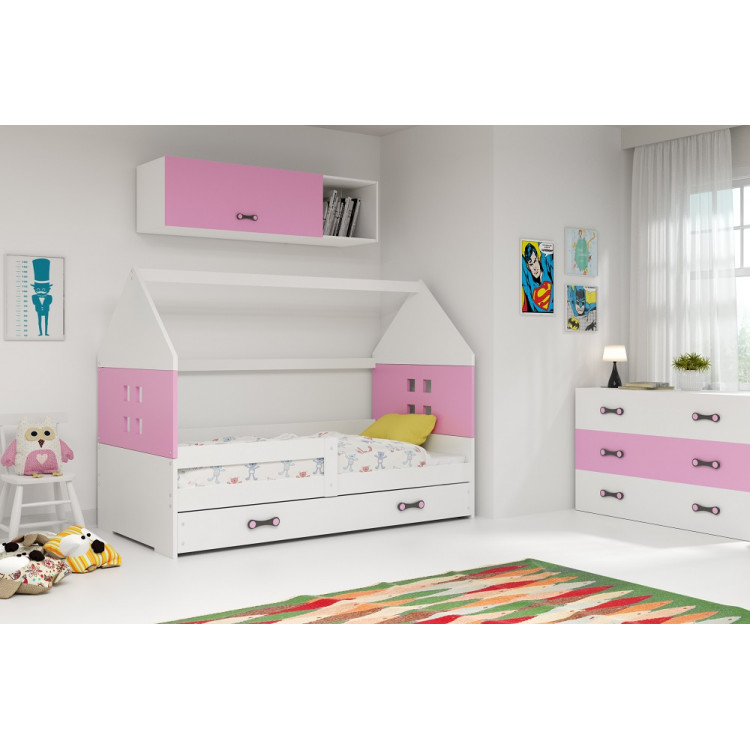 Detská posteľ domček DOMI biela - ružová so zásuvkou 160x80cm